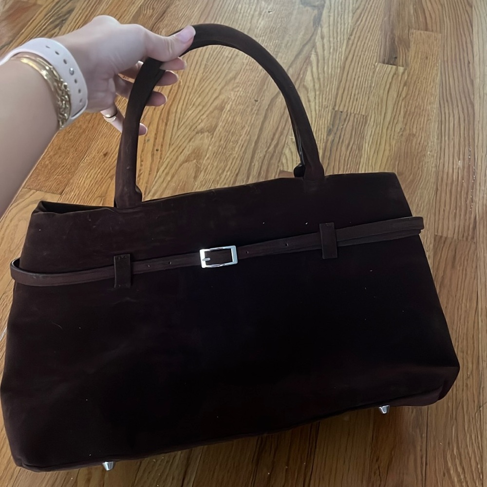 Brown faux suede bag